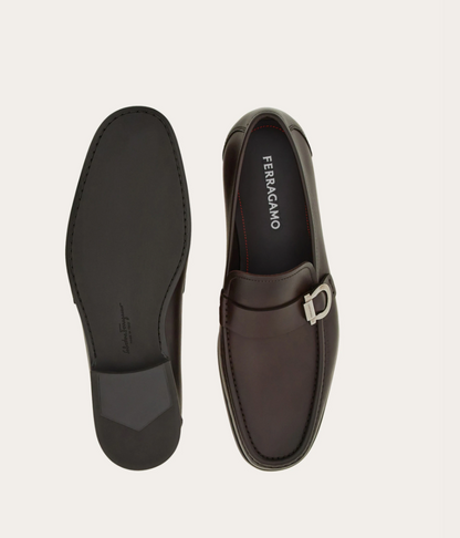 Calfskin Loafers with Gancini Detail Espresso