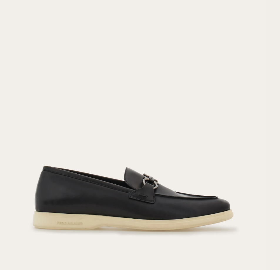 Casual Gancini Detail Loafers in Soft Calfskin Leather Black