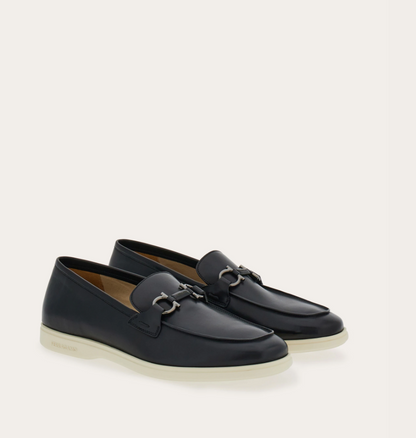 Casual Gancini Detail Loafers in Soft Calfskin Leather Black