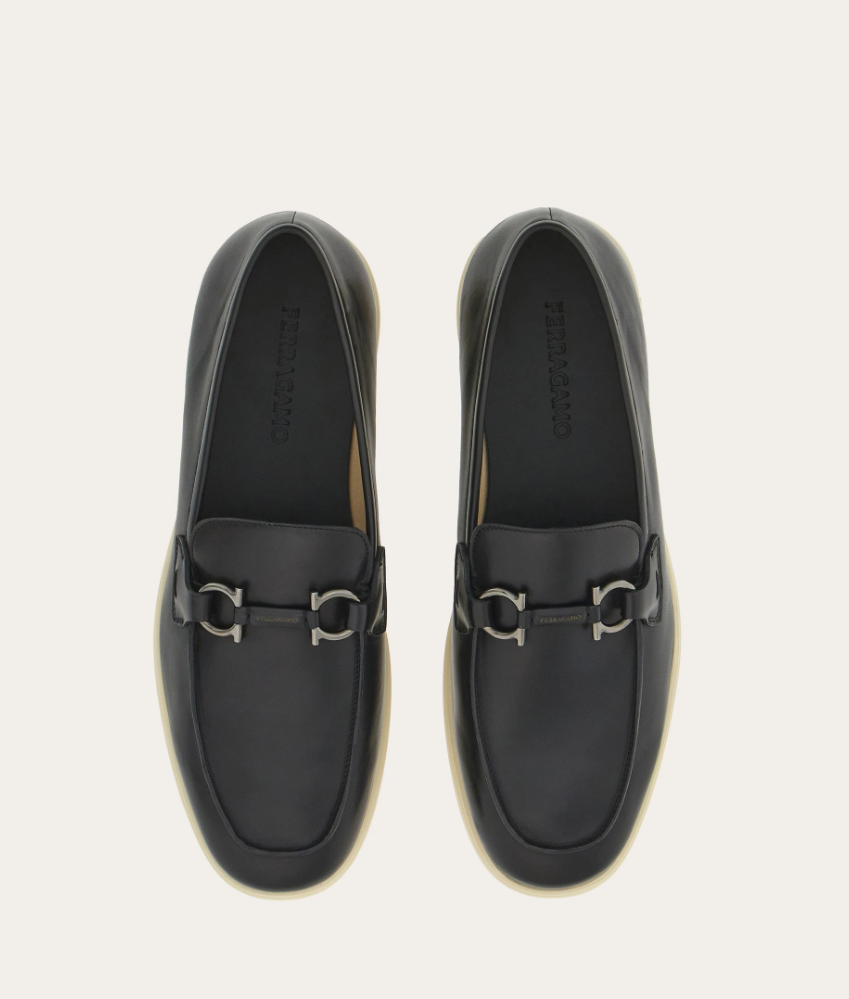 Casual Gancini Detail Loafers in Soft Calfskin Leather Black