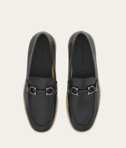 Casual Gancini Detail Loafers in Soft Calfskin Leather Black