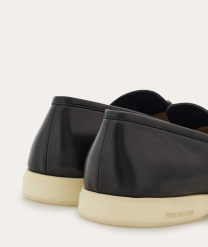 Casual Gancini Detail Loafers in Soft Calfskin Leather Black