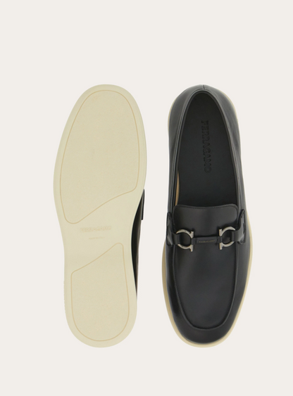 Casual Gancini Detail Loafers in Soft Calfskin Leather Black