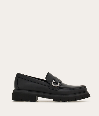 Calfskin Loafers with Gancini Detail Black