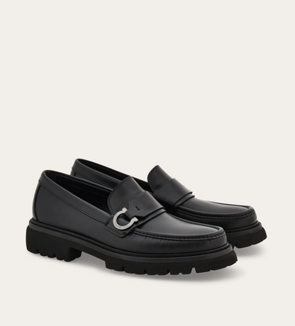 Calfskin Loafers with Gancini Detail Black