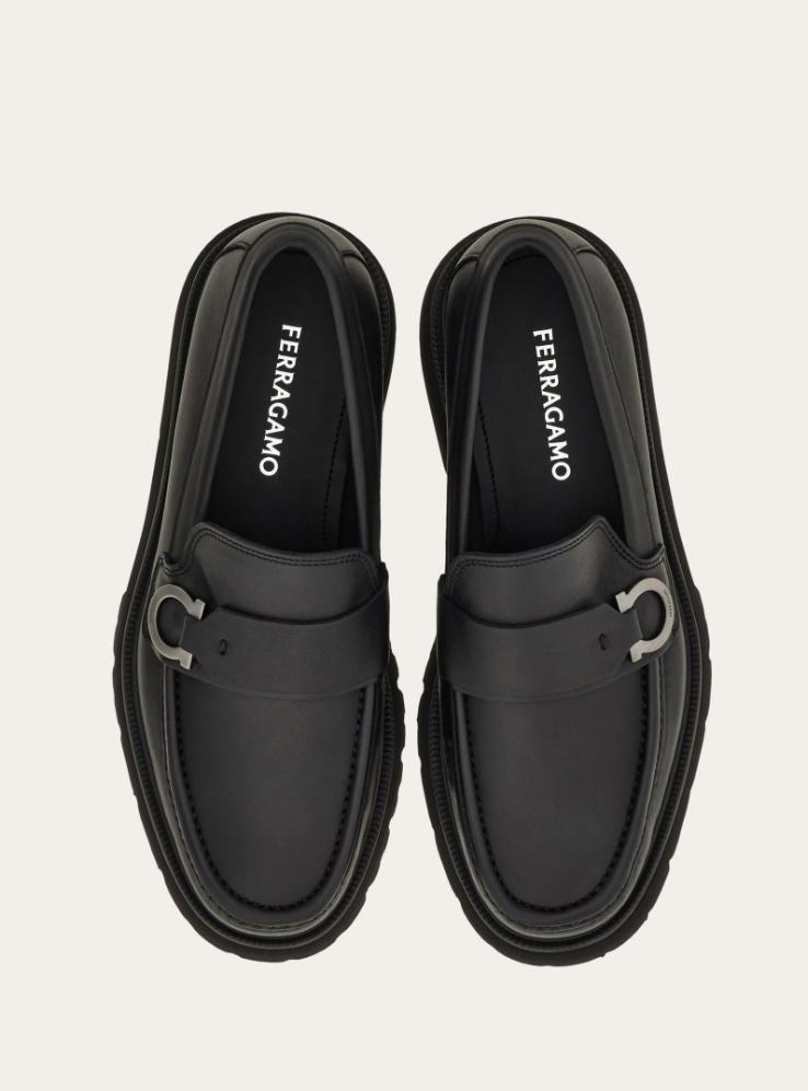 Calfskin Loafers with Gancini Detail Black