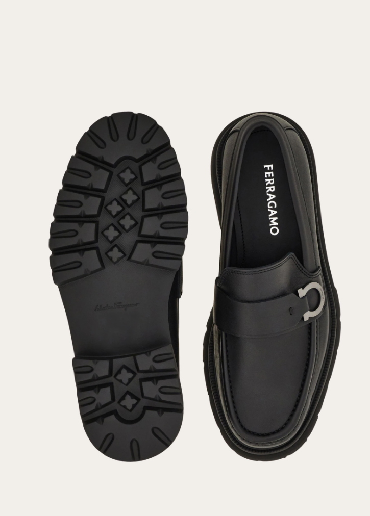 Calfskin Loafers with Gancini Detail Black