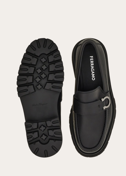 Calfskin Loafers with Gancini Detail Black