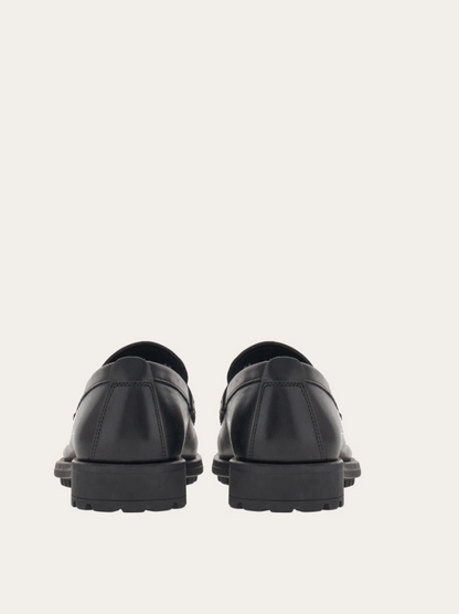 Calfskin loafer with Gancini detail in black with silver-tone buckle