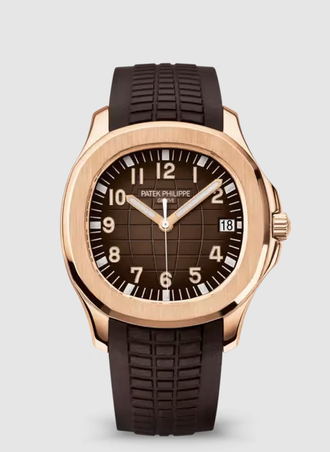 Aquanaut Date with brown strap and rose gold accents
