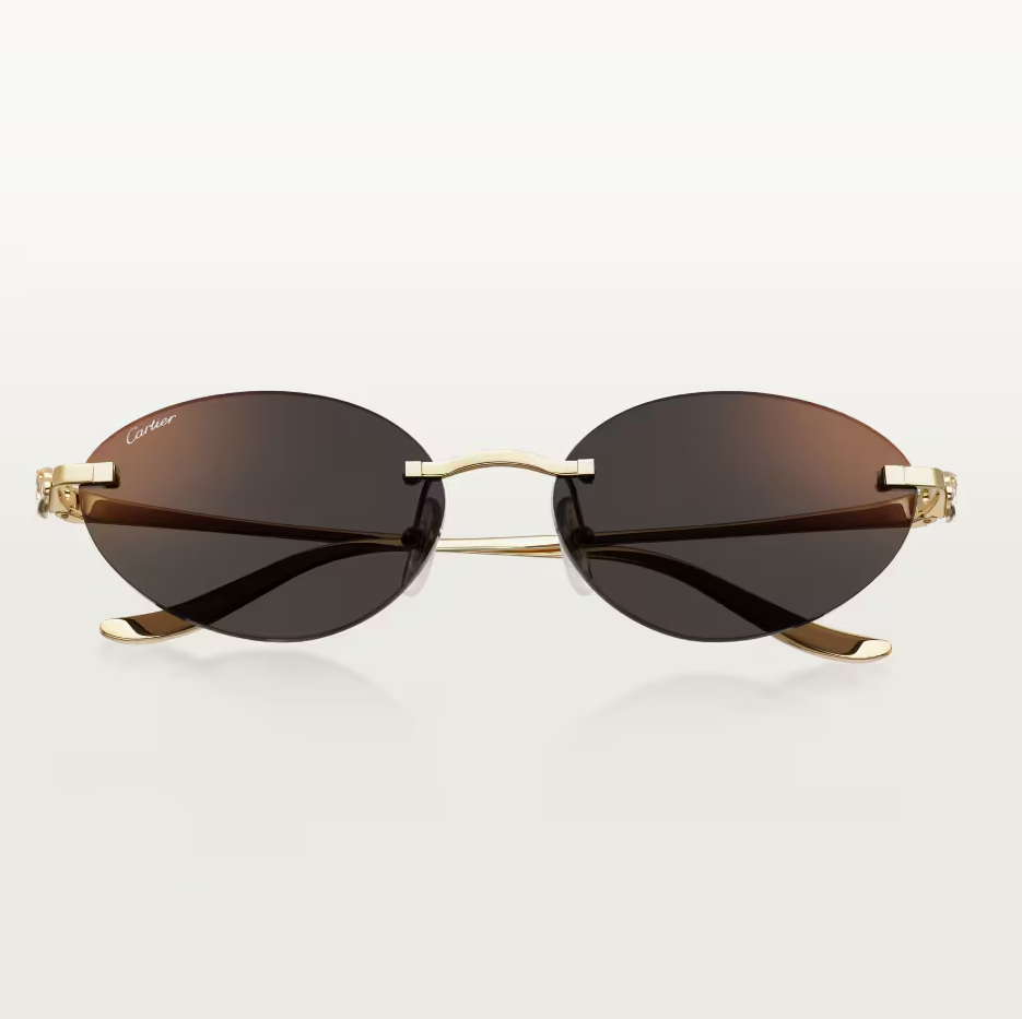 Ovale Panthère de CT Sonnenbrille mit grauen Gläsern und goldenem Spiegeleffekt