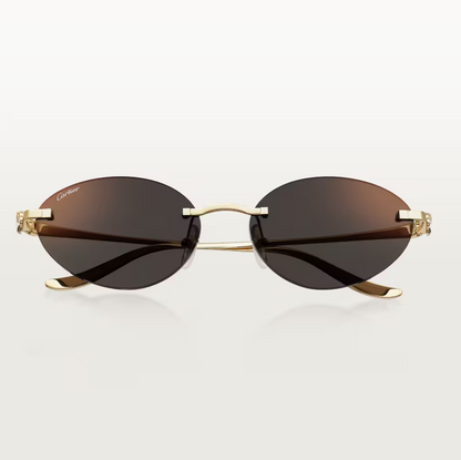 Ovale Panthère de CT Sonnenbrille mit grauen Gläsern und goldenem Spiegeleffekt