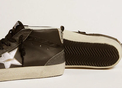 Mid Star in pelle nera con stella in pelle metallizzata argento