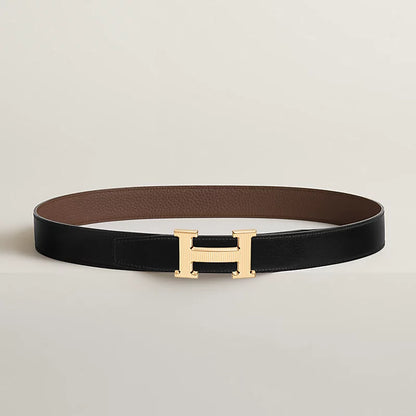 Gürtelschließe H Striée & Wendbarer Gürtelriemen 32 mm Schwarz/Schokolade Herren